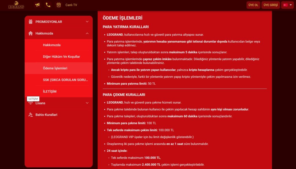 leograndbet para çekme